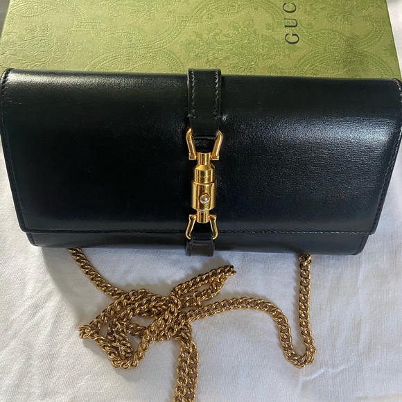 Gucci Handbags - Gucci Black Leather Crossbody with Gold Hardware and Chain Jackie style.